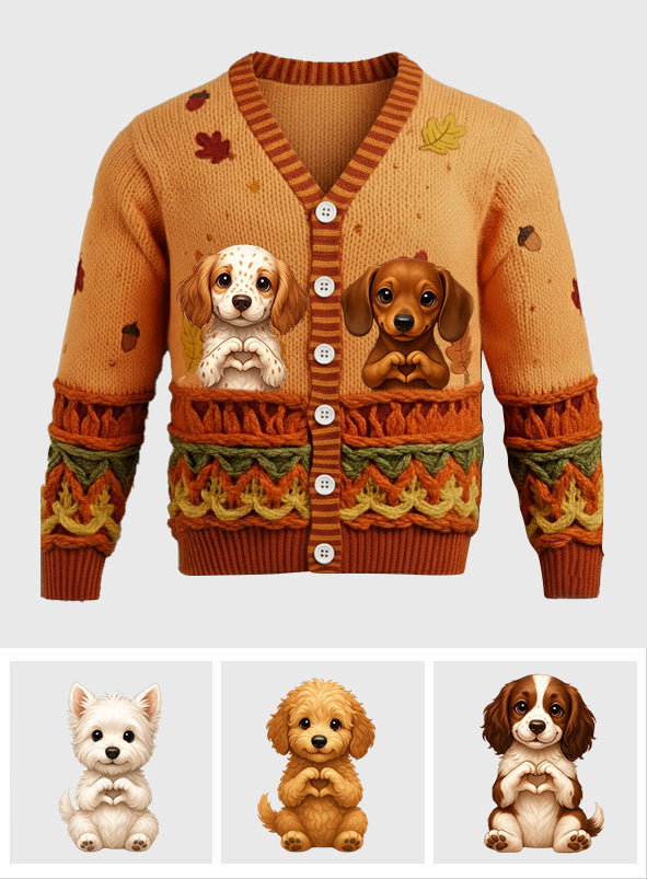 Autumn Cat And Dog - Personalized Dog Cardigan Sweater