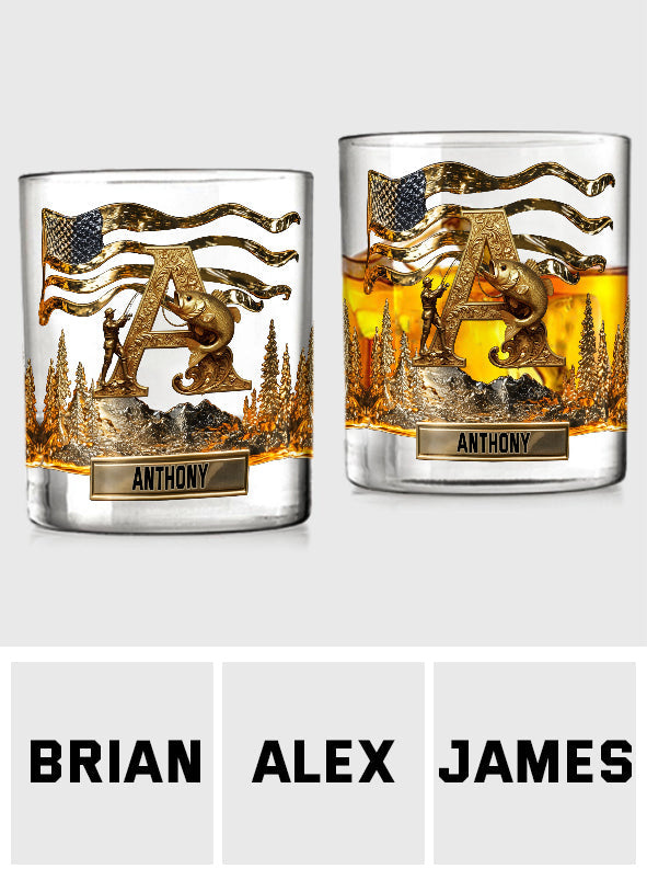 Alphabet Initial For Fishing Lovers - Personalized Fishing Whiskey Glass