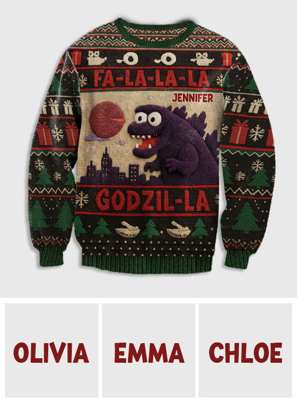 Godzilla Christmas Falala - Personalized Giant Monster Ugly Sweater
