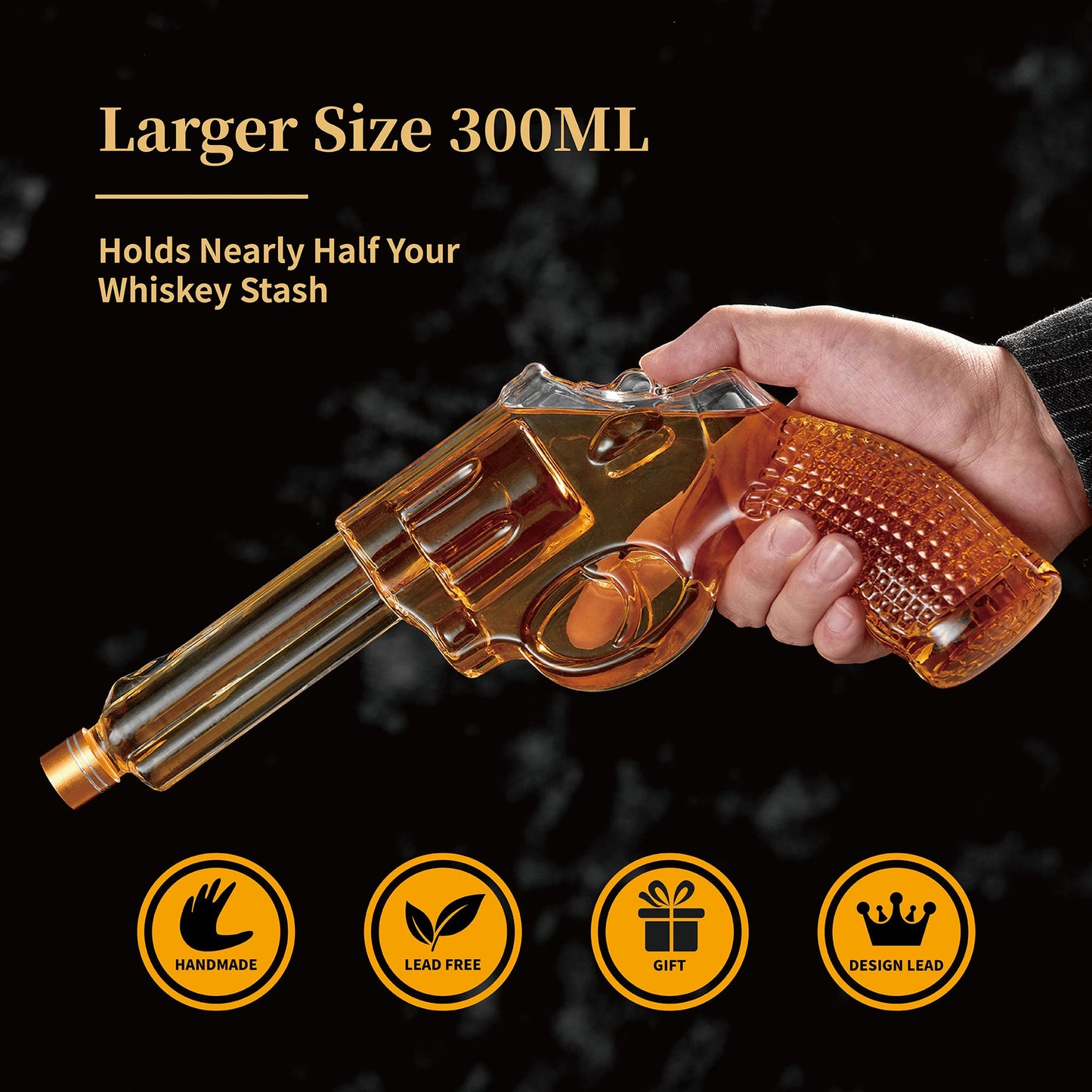 Gun Whiskey Decanter Set with Two Shot Glasses