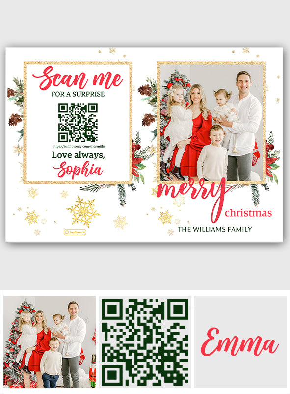 Merry Christmas Gold Glitter - Personalized QR Greeting Card