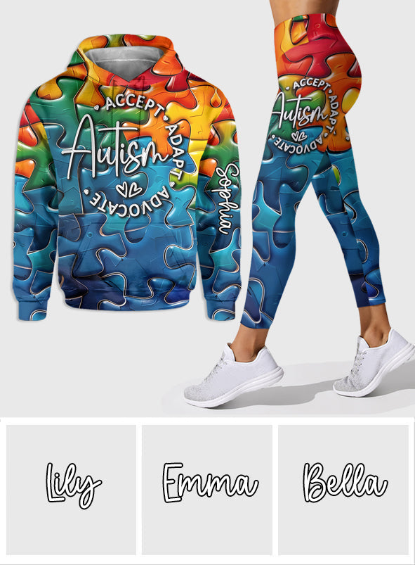 Autism Accept Adapt Advocate - Personalized Autism Awareness Hoodie and Leggings