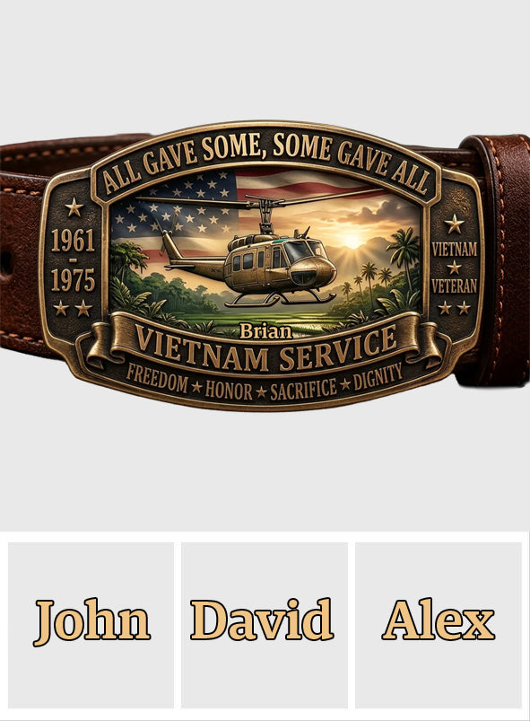 All Gave Some, Some Gave All - Personalized Veteran Leather Belt With Shaped Buckle