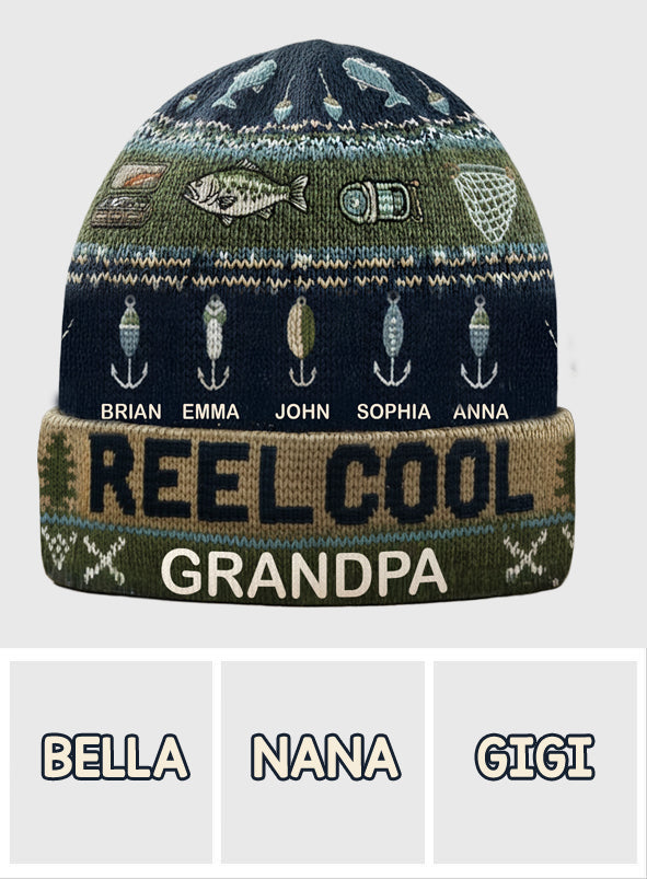 Reel Cool Grandpa - Personalized Fishing Beanie Hat