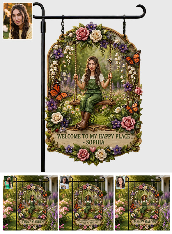 Welcome To My Happy Place - Personalized Gardening Wood Sign With Stake