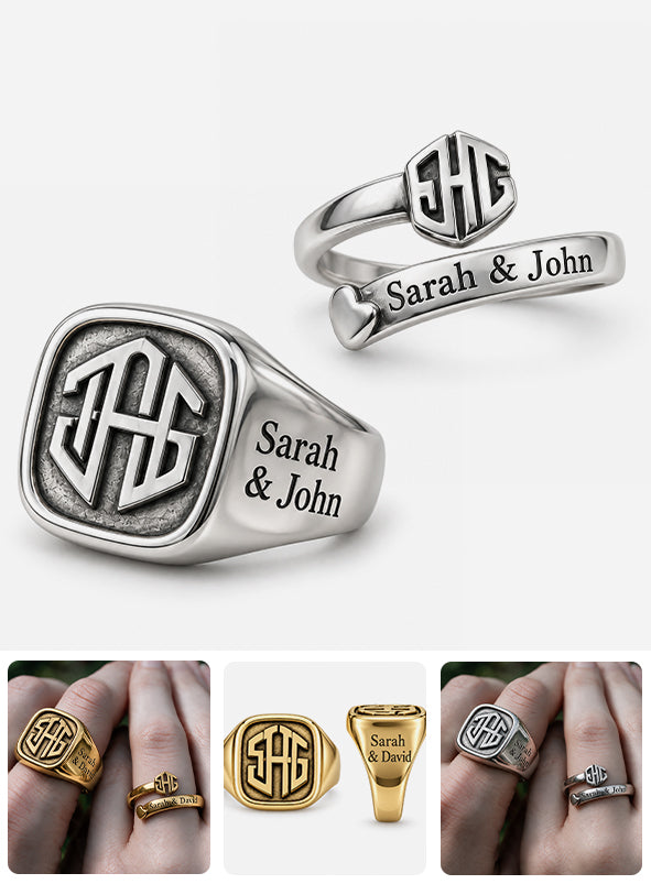 You & Me We Got This - Personalized Couple Signet Ring & Cuff Ring