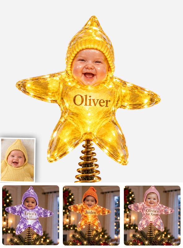 Funny Kid Sea Star Tree Topper - Personalized Kid LED Light Tree Topper