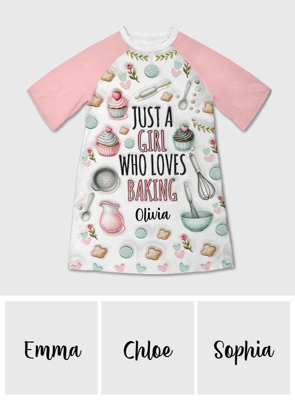 Just A Girl Who Loves Baking - Personalized Baking Sleep T-shirt Dress