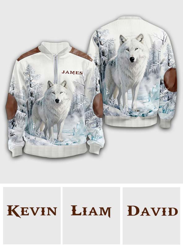 Winter Wolf - Personalized Wolf Men Zip-Up Sweatshirt