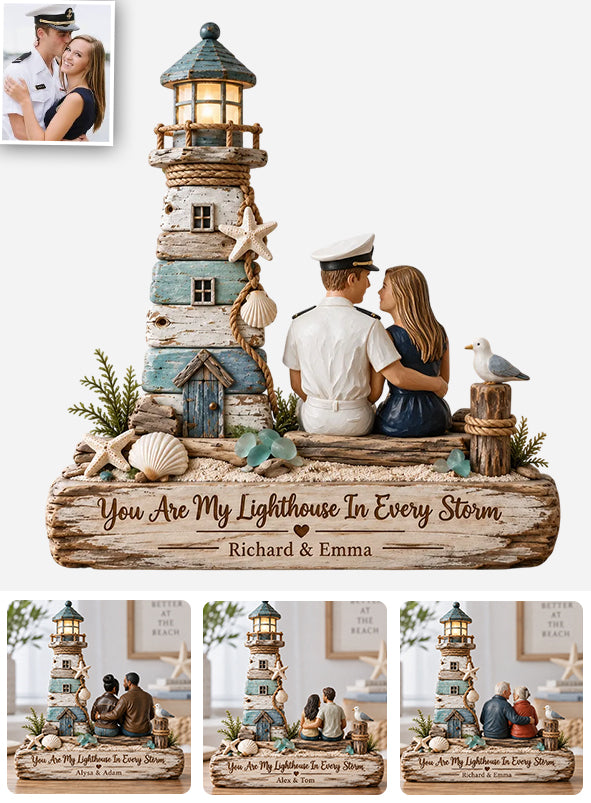 You Are My Lighthouse In Every Storm - Personalized Couple Custom Shaped Wood Plaque