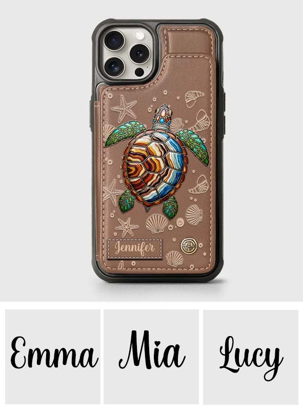 Turtle And The Sea - Personalized Turtle Wallet Phone Case