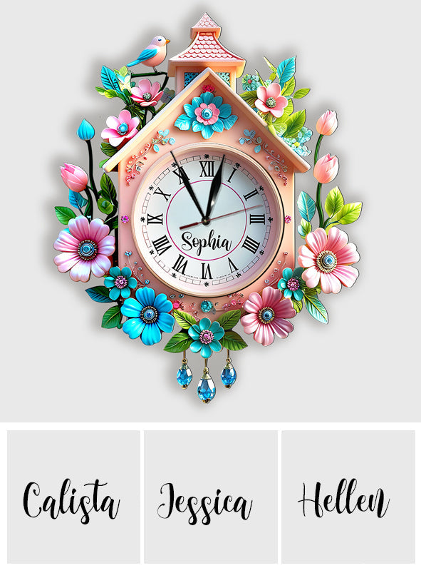 Spring Flowers - Personalized Family LED Light Wall Clock