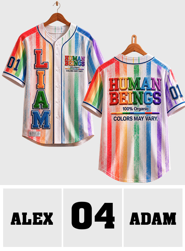 Human Beings Rainbow - Personalized LGBT Support Baseball Jersey