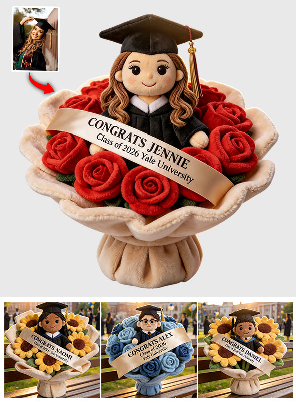 Graduation Plush Doll Bouquet - Personalized Graduation Premium Faux Fur Pillow
