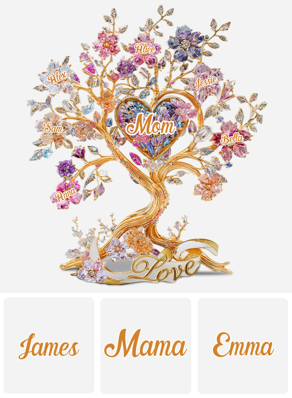Love Mom - Tree Hearts And Flower - Personalized Mother Custom Shaped Acrylic Plaque