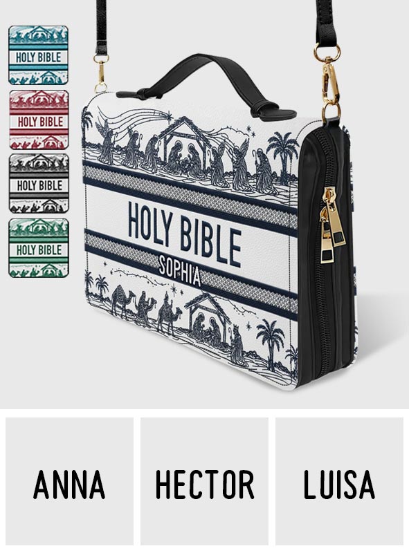 Nativity Scene - Personalized Christian Leather Bible Cover Bag