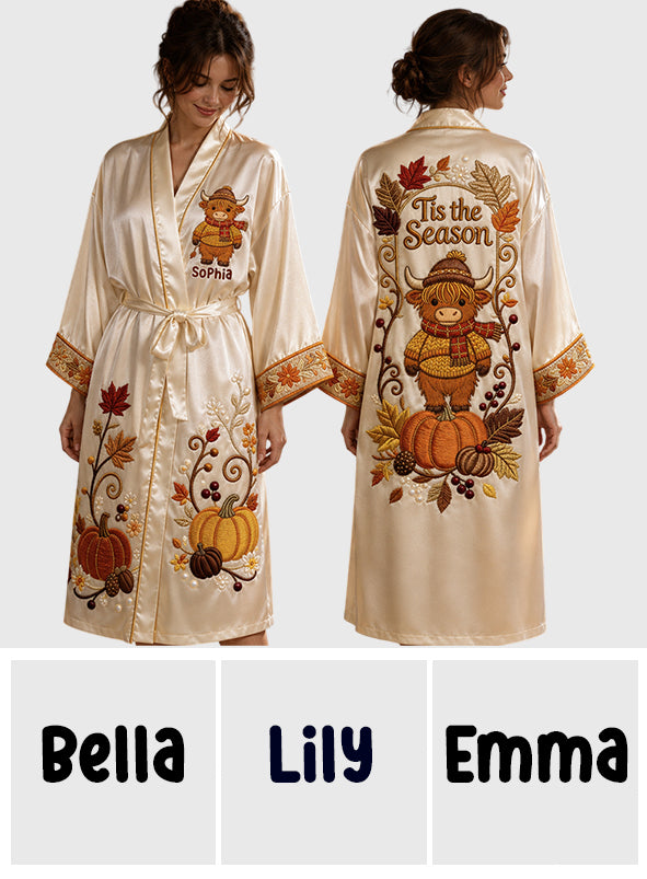 Tis The Season - Personalized Highland Cow Satin Robe