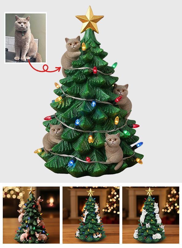 Funny Naughty Cat Small Christmas Tree Miniature - Personalized Cat Custom Shaped Acrylic Plaque