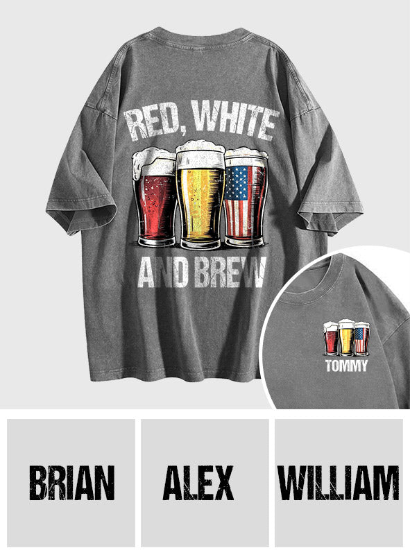 Red, White & Brew - Personalized Beer Wash T-Shirt