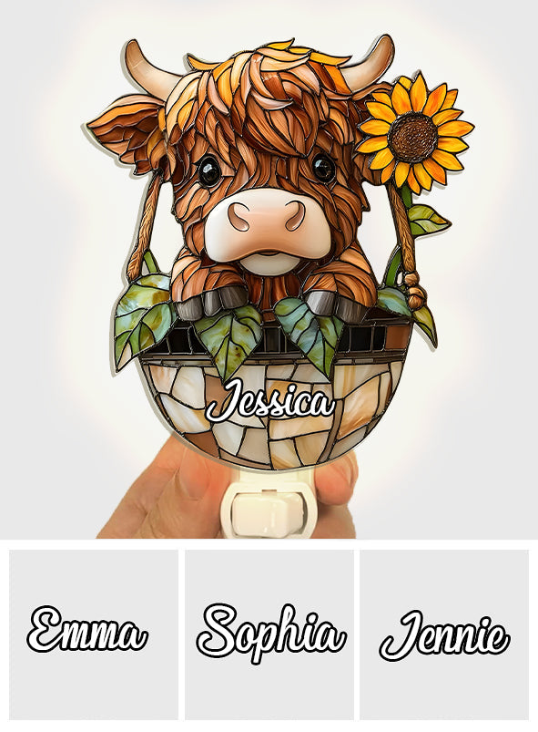 Cute Highland Cow - Personalized Highland Cow Acrylic Plug-In Night Light