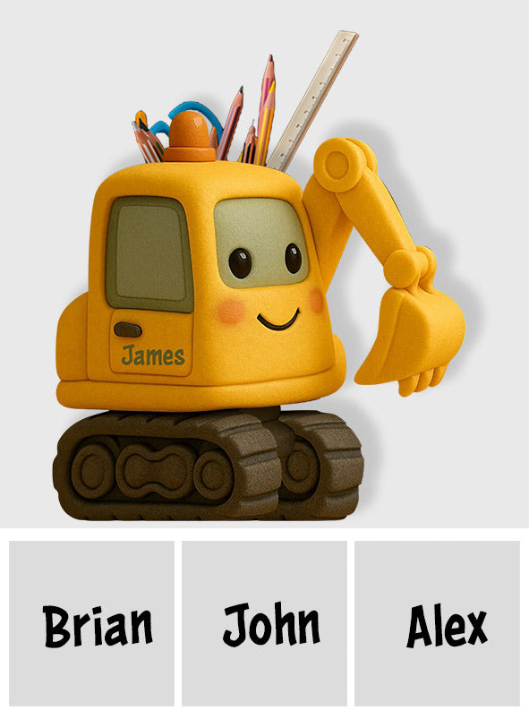 Cute Excavator - Personalized Kid Wooden Pen Holder