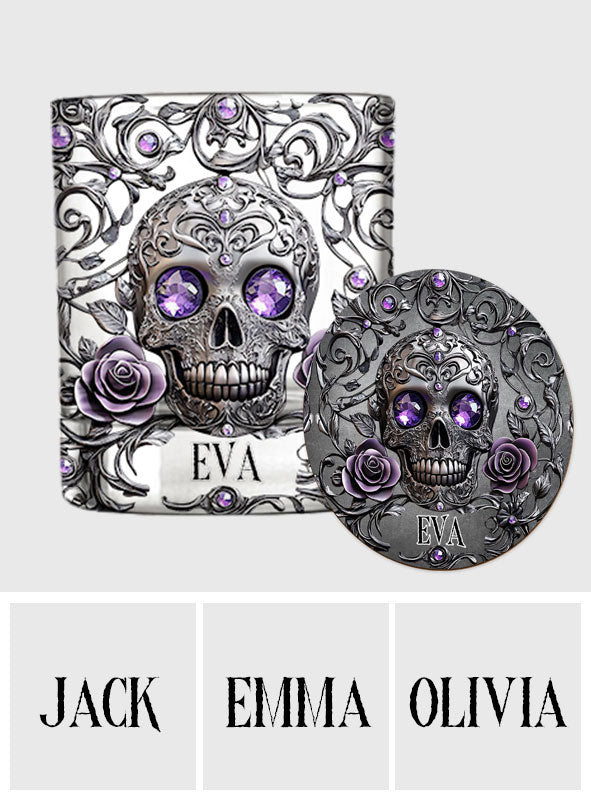 Beautiful Skull And Roses - Personalized Skull Whiskey Glass