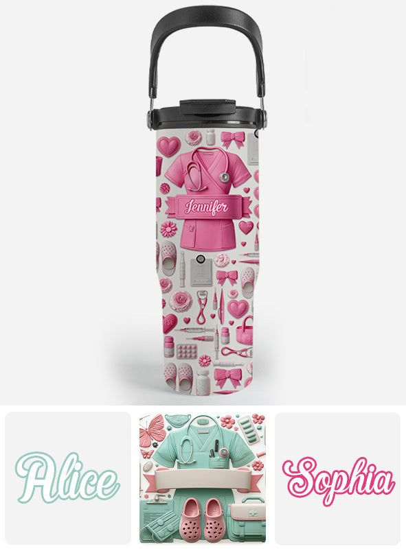Nursing Is A Work Of Heart - Personalized Nurse Tumbler With Grip Handle