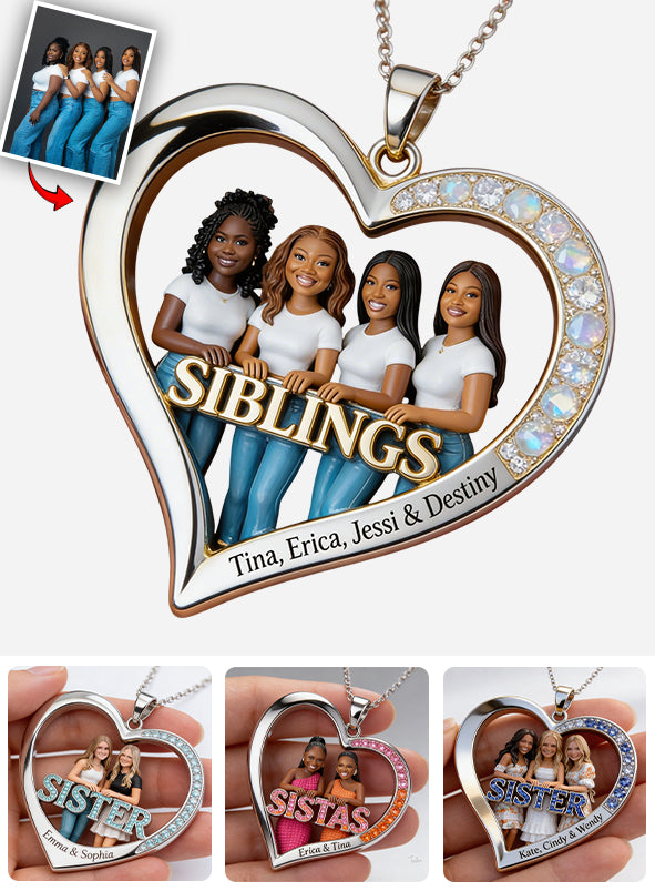Custom Any Photo Gift For Sister - Personalized Sister Shaped Metal Pendant Necklace