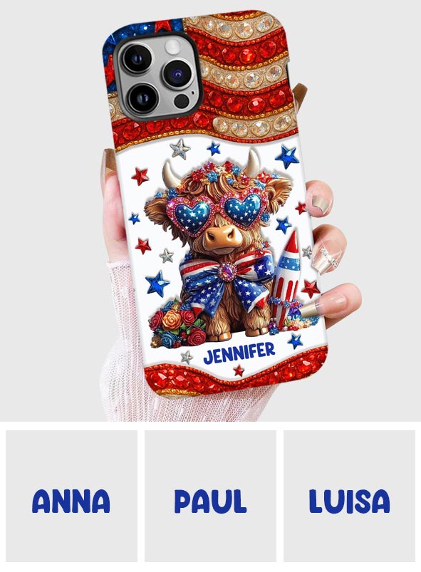July 4th America - Personalized Highland Cow Full Print Phone Case