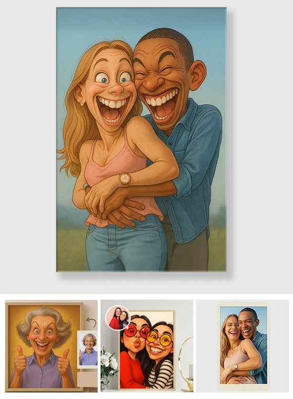 Custom Caricature Portrait from Photo - Cartoon Portrait - Personalized Family Canvas And Poster