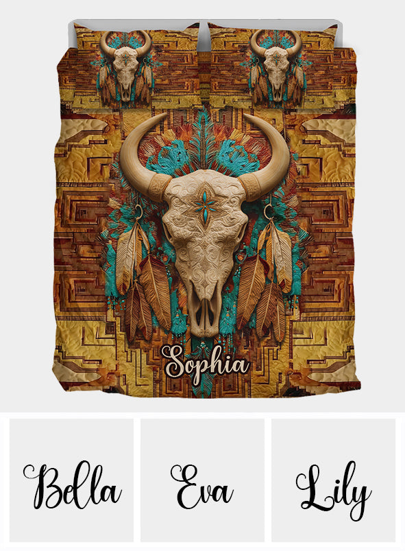 Native Bull Skull - Personalized American Indian Bedding Set