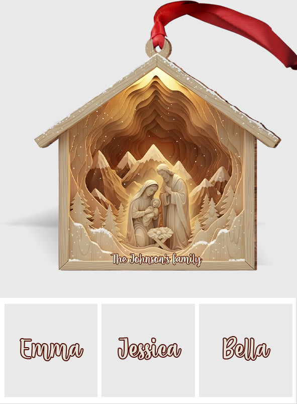 Nativity Scene Jesus - Personalized Christian 2 Layered Wooden Ornament