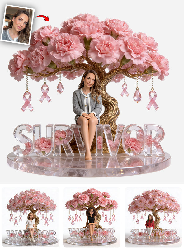 Custom Any Photo & Flower - Personalized Breast Cancer Awareness Custom Shaped Acrylic Plaque