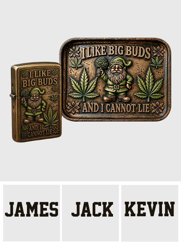 I Like Big Buds, Gnome Rolling Tray & Lighter - Personalized Weed Catch-All Tray With Lighter