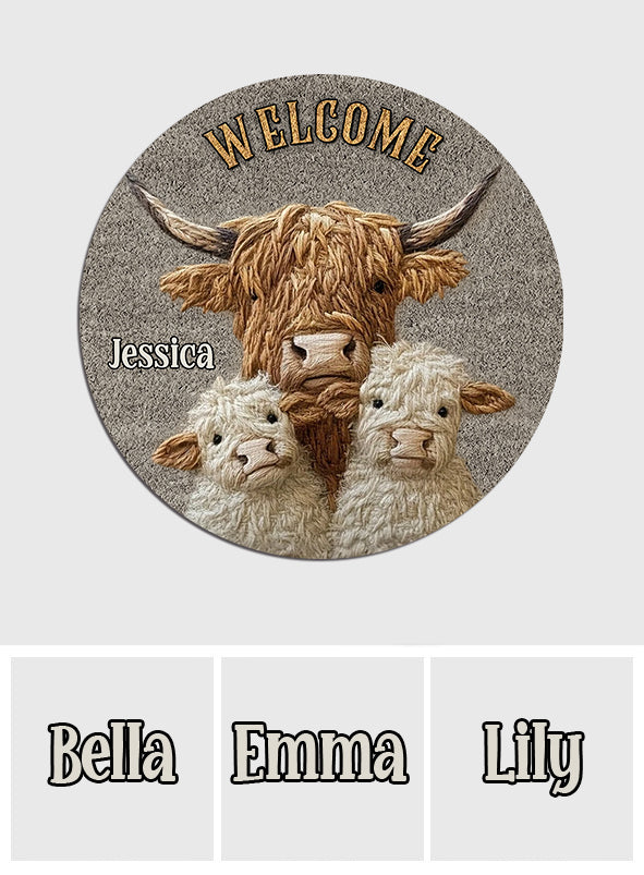 Love Highland Cow Welcome - Personalized Highland Cow Shaped Doormat/ Rug