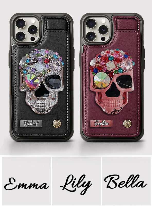 Shiny Skull - Personalized Skull Wallet Phone Case