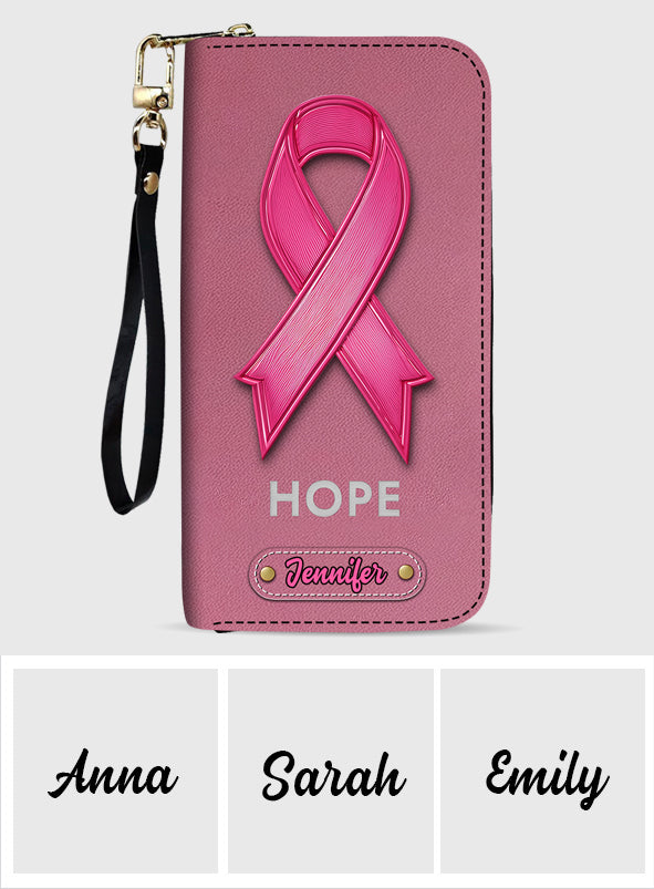 Hope - Personalized Breast Cancer Awareness Leather Long Wallet