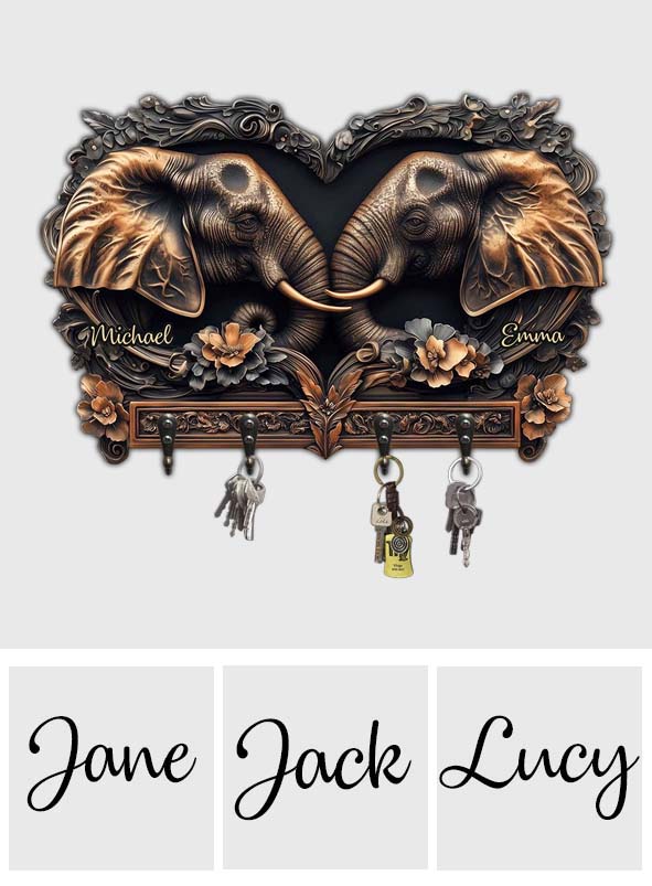 You & Me - Personalized Elephant Custom Shaped Key Rack