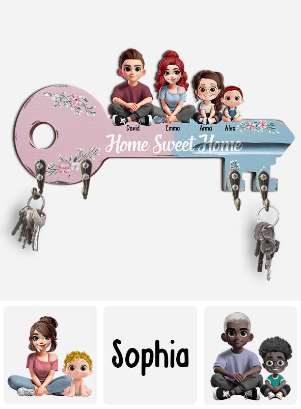 Home Sweet Home - Personalized Family Custom Shaped Key Rack