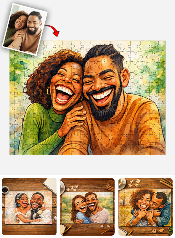 Couple Caricature Style - Personalized Couple Jigsaw Puzzle