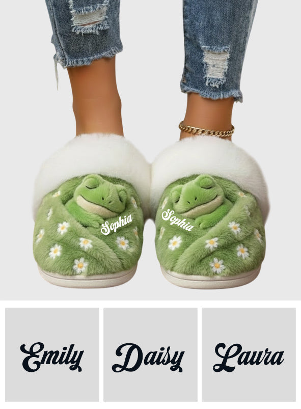 Love Frog - Personalized Frog Slippers With Fur Lining