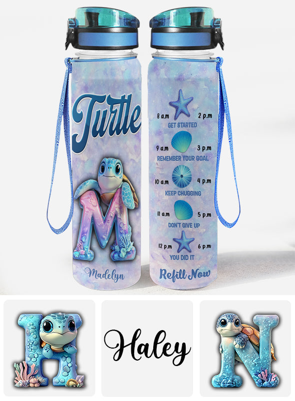 Turtle Alphabet Letter Custom Name - Personalized Turtle Water Tracker Bottle