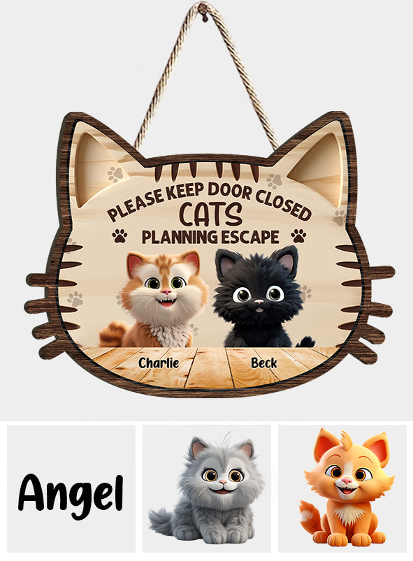 Please Keep Door Close - Personalized Cat Custom Shaped Wood Sign