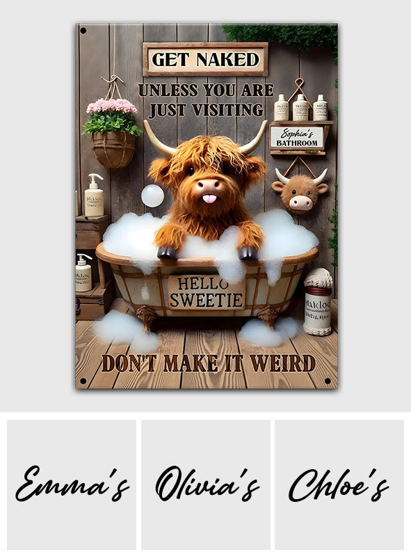 Funny Bathroom Highland Cow - Personalized Highland Cow Rectangle Metal Sign