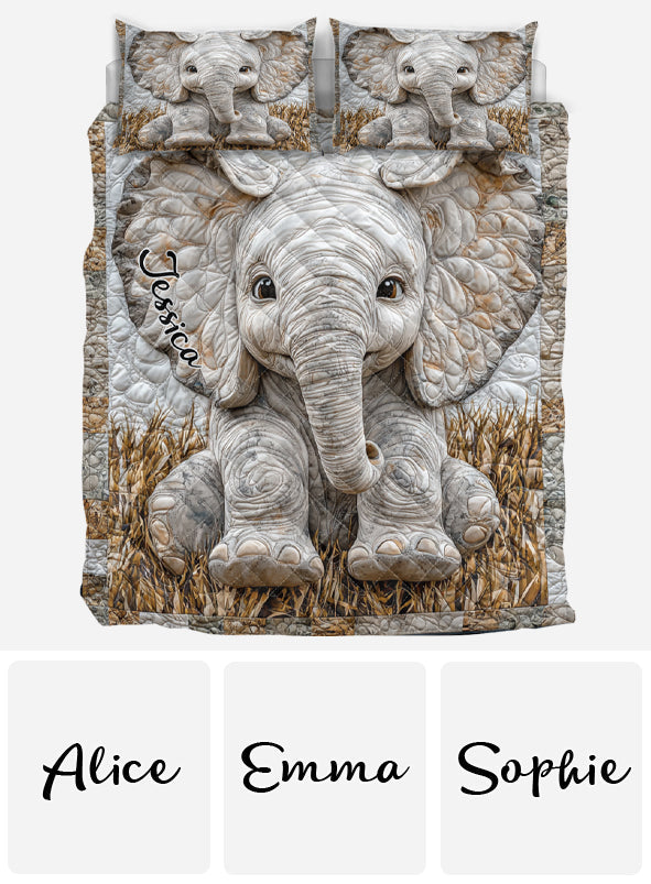 Adorable Elephant - Personalized Elephant Quilt Set