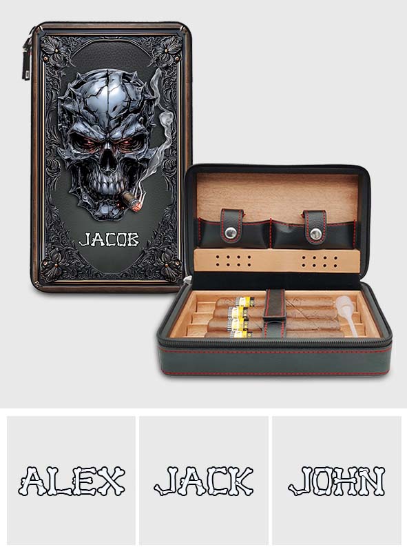 Smoking Skull - Personalized Skull Travel Cigar Humidor Case