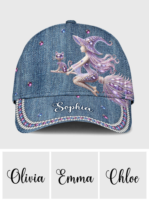 Witch And Broomstick - Personalized Witch Classic Cap