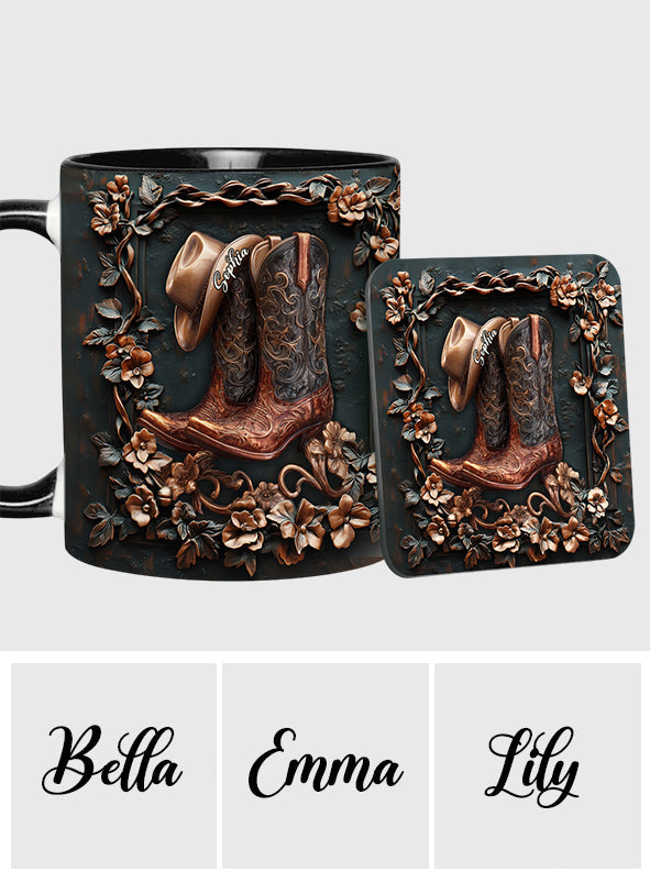 Cowgirl Boots - Personalized Cowgirl Accent Mug & Coaster