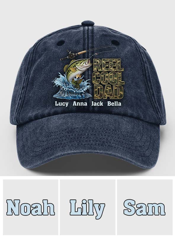 Reel Cool Dad - Personalized Fishing Washed Denim Cap
