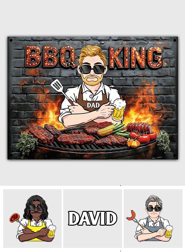 BBQ King, Gift For Dad, Husband... - Personalized Father Rectangle Metal Sign